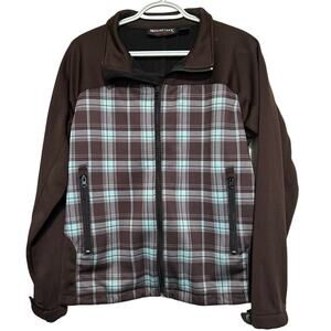 Marino Bay‎ Natural Women's Brown Teal Plaid Lightweight Jacket Size L